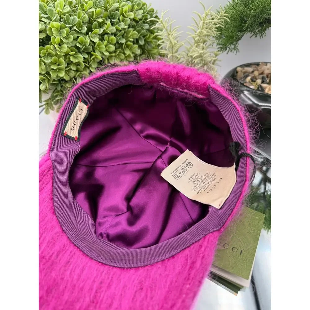 Gucci baseball cap, adjustable, vibrant pink mohair, gold-toned GG logo w/Dusty